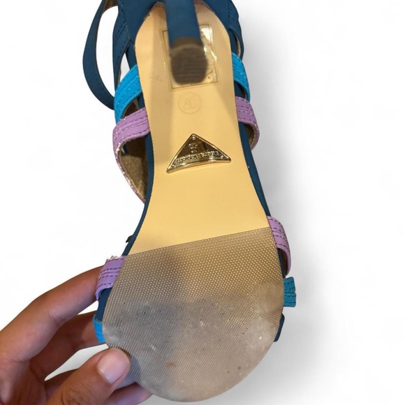 Chic Blue and Pink Strappy Heels - Picture 5 of 5